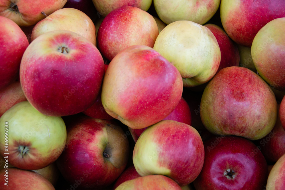 Lots of red apples. Close-up. Background or texture from apples. Red ripe apples. Collection and sale of apples. Lots of red apples. Close-up. Background or texture from apples. Red ripe apples. Collection and sale of apples.