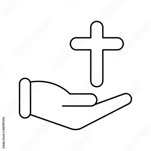 christian worship cross on hand icon
