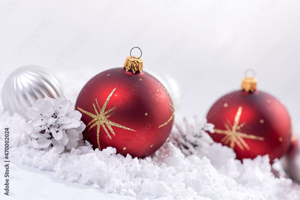 Christmas composition. a pattern of christmas balls on white background Christmas composition. a pattern of christmas balls on white background