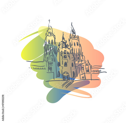 Santiago de Compostela Cathedral, Spain. Isolated on white background vector illustration.