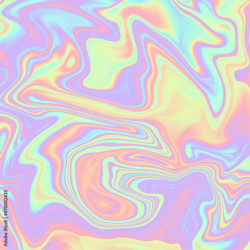 Abstract holographic wavy liquid background. Rainbow fluid texture. For wallpapers wall tiles.