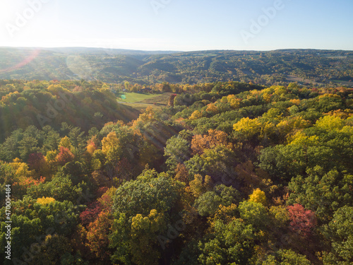 Aerial of fall foliage in autumn