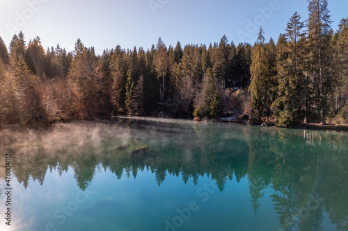 Crestasee Lake in Switzerland A Beautiful Swimming Lake Surrounded by Forests