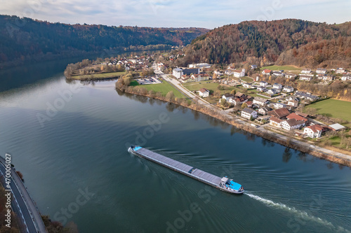 Pusher Boat Transporting Cargo Along The River Danube