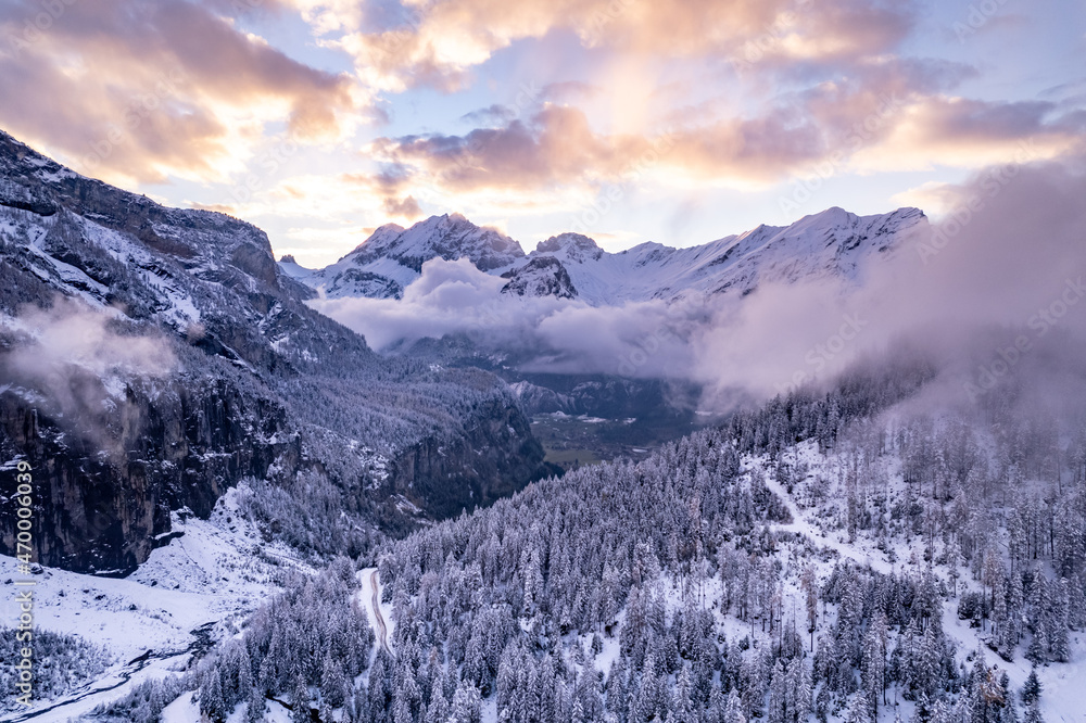 Switzerland Winter Landscape Sunset With Snowy Mountains Switzerland Winter Landscape Sunset With Snowy Mountains