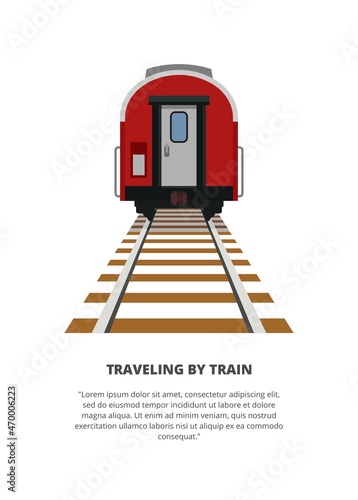 Passenger train rear view. Simple flat illustration in perspective view