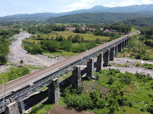 Sakalimalas Bridge is the longest railway bridge with fifteen poles, which crosses the Keruh River, Bumiayu, Brebes, Operation Area V, Purwokerto. photo