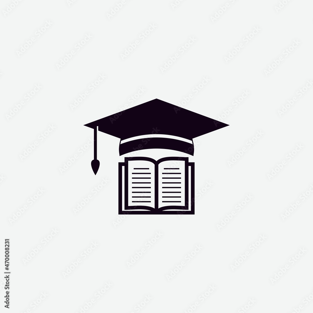 Graduation cap and book illustration. University logo icon. Vector design template Graduation cap and book illustration. University logo icon. Vector design template