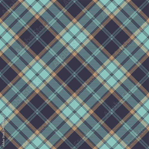 Blue and brown tartan plaid. Scottish argyle pattern fabric swatch close-up. 