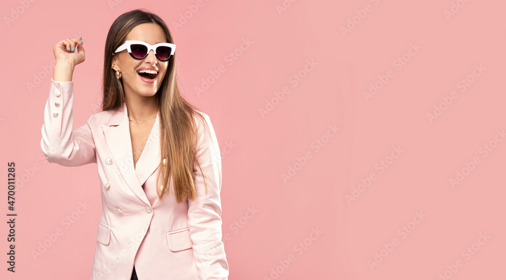 Beauty young woman on pink background.