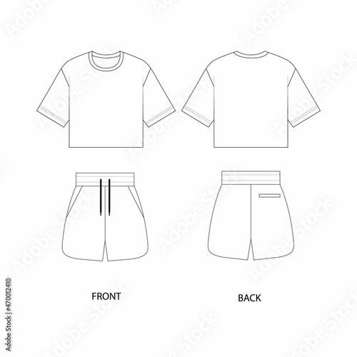 Set of clothes shorts and t-shirt. Vector illustration cropped T shirt and shorts. 