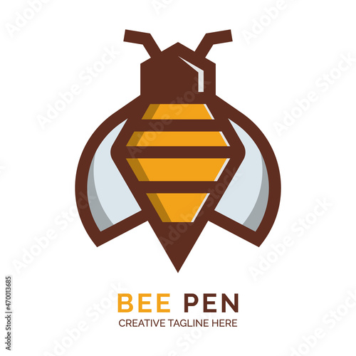 Bee Pen Logo Vector Template