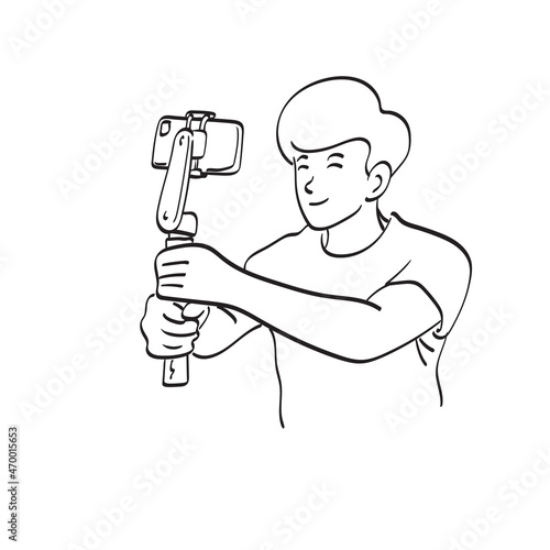 line art man using a gimbal stabilizer illustration vector isolated on white background