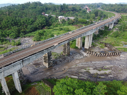 Sakalimalas Bridge is the longest railway bridge with fifteen poles, which crosses the Keruh River, Bumiayu, Brebes, Operation Area V, Purwokerto. photo