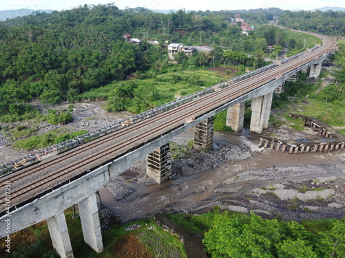 Sakalimalas Bridge is the longest railway bridge with fifteen poles, which crosses the Keruh River, Bumiayu, Brebes, Operation Area V, Purwokerto. photo