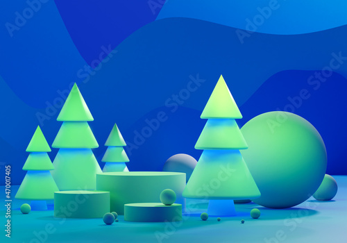 Christmas forest. Round pod...