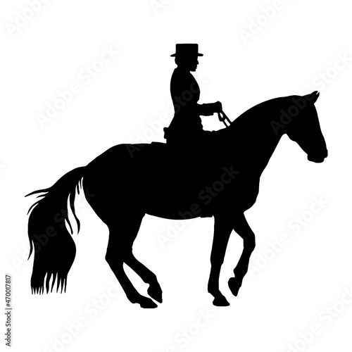 black silhouette isolated on white background  equestrian   woman on horse  dressage
