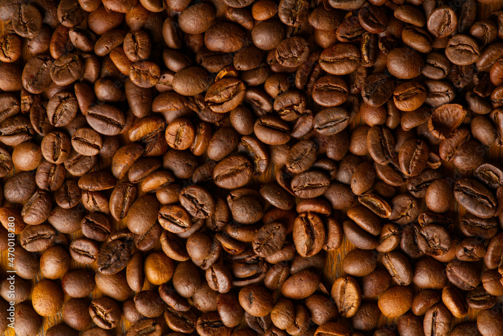Fototapeta premium The texture of roasted coffee beans.