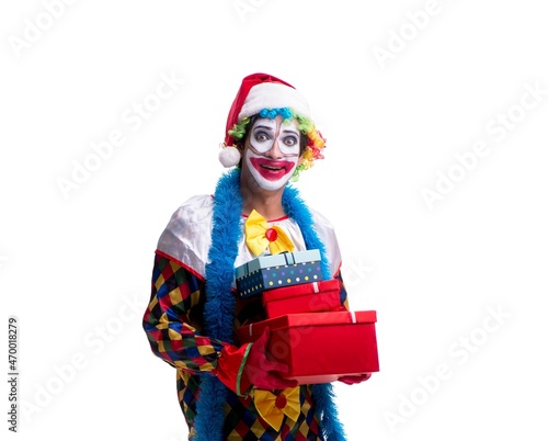 Young funny clown comedian isolated on white