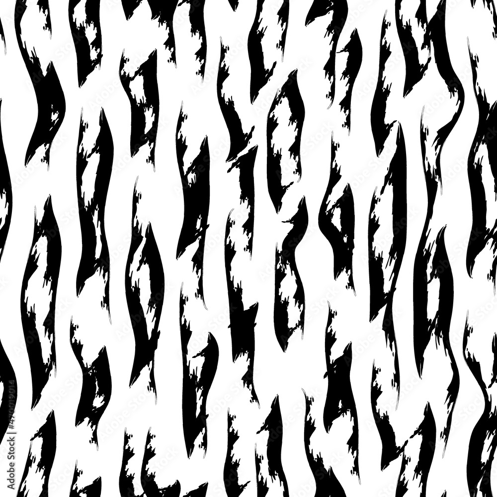 Paint brush smears seamless pattern. Natural organic camouflage texture. Brushstrokes spotted print. Freehand ikat design background. Trendy handdrawn ornament