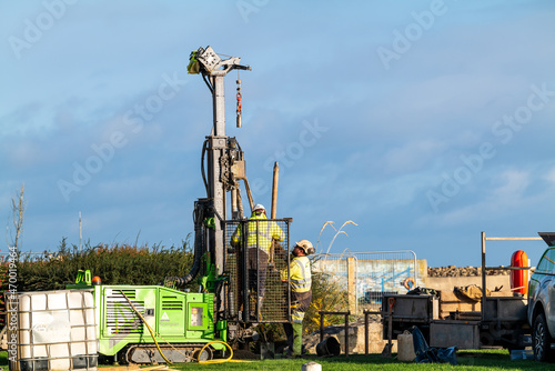 LOSSIEMOUTH, MORAY, SCOTLAND - 17 NOVEMBER 2021: This a company test drilling for a new footbridge in Lossiemouth, Moray, Scotland on 17 November 2021. photo