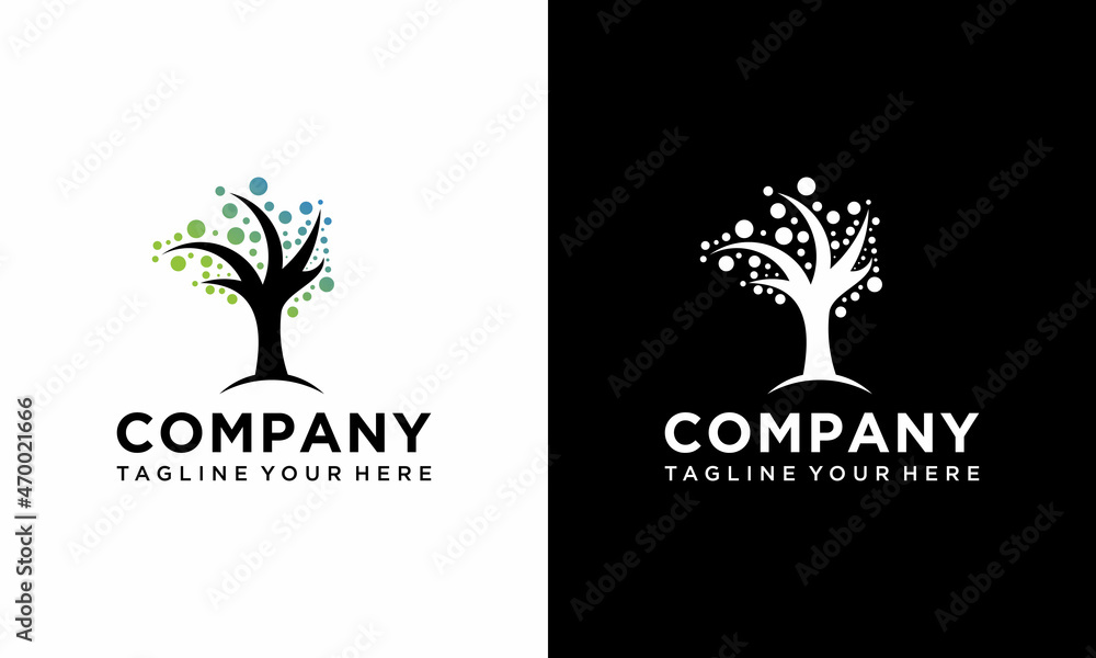 Obraz premium tech tree electrical circuit digital logo vector template on a black and white background.