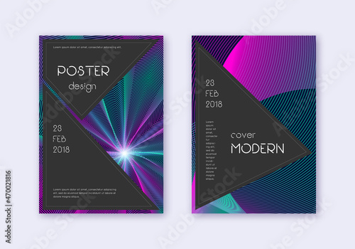 Black cover design template set. Neon abstract lin