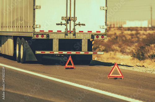 Broken Semi Truck on Side of a Highway photo