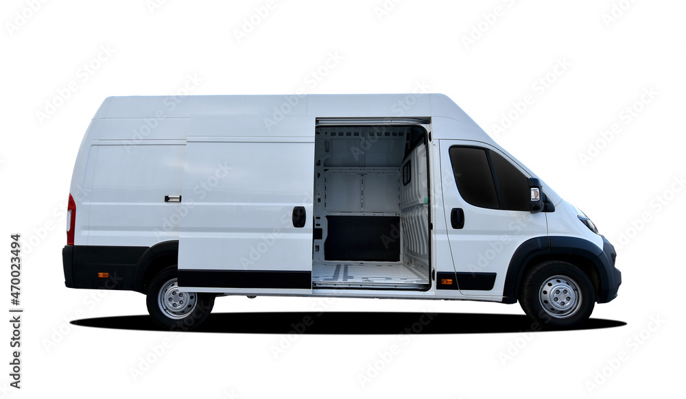 Open Van White delivery van with side door open Stock Photo | Adobe Stock