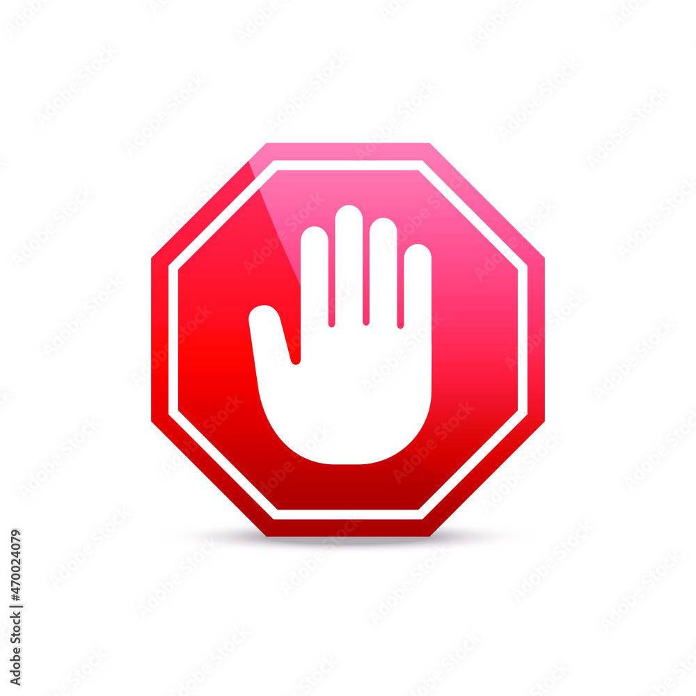 Simple red stop roadsign with big hand symbol or icon vector illustration Simple red stop roadsign with big hand symbol or icon vector illustration