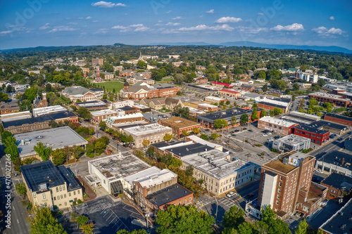 Aerial View of Downtown Cleveland, Tennessee in Summer