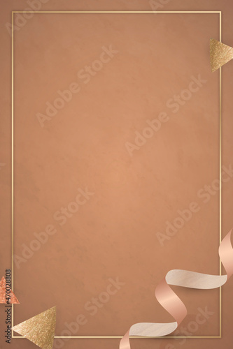 Gold frame with pink gold ribbon vector