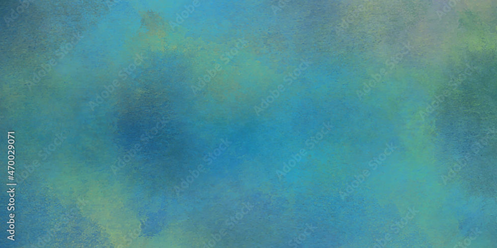 Abstract granged digital painted textured bright artistic background on blue shades with light and dark blue splashes on old ancient paper texture what looks like clouds on the sky