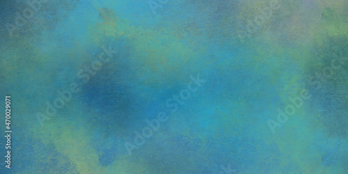 Abstract granged digital painted textured bright artistic background on blue shades with light and dark blue splashes on old ancient paper texture what looks like clouds on the sky