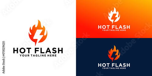 Flame and lightning flash logo design