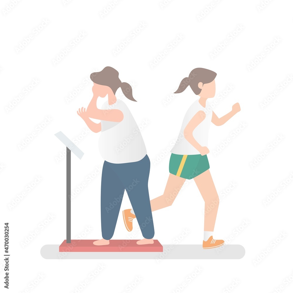Overweight,it time to exercise and lose weight take care health,obesity women stand on weighing scale she unhappy and worry about weight,Make changes and start exercising seriously,Vector illustration Overweight,it time to exercise and lose weight take care health,obesity women stand on weighing scale she unhappy and worry about weight,Make changes and start exercising seriously,Vector illustration