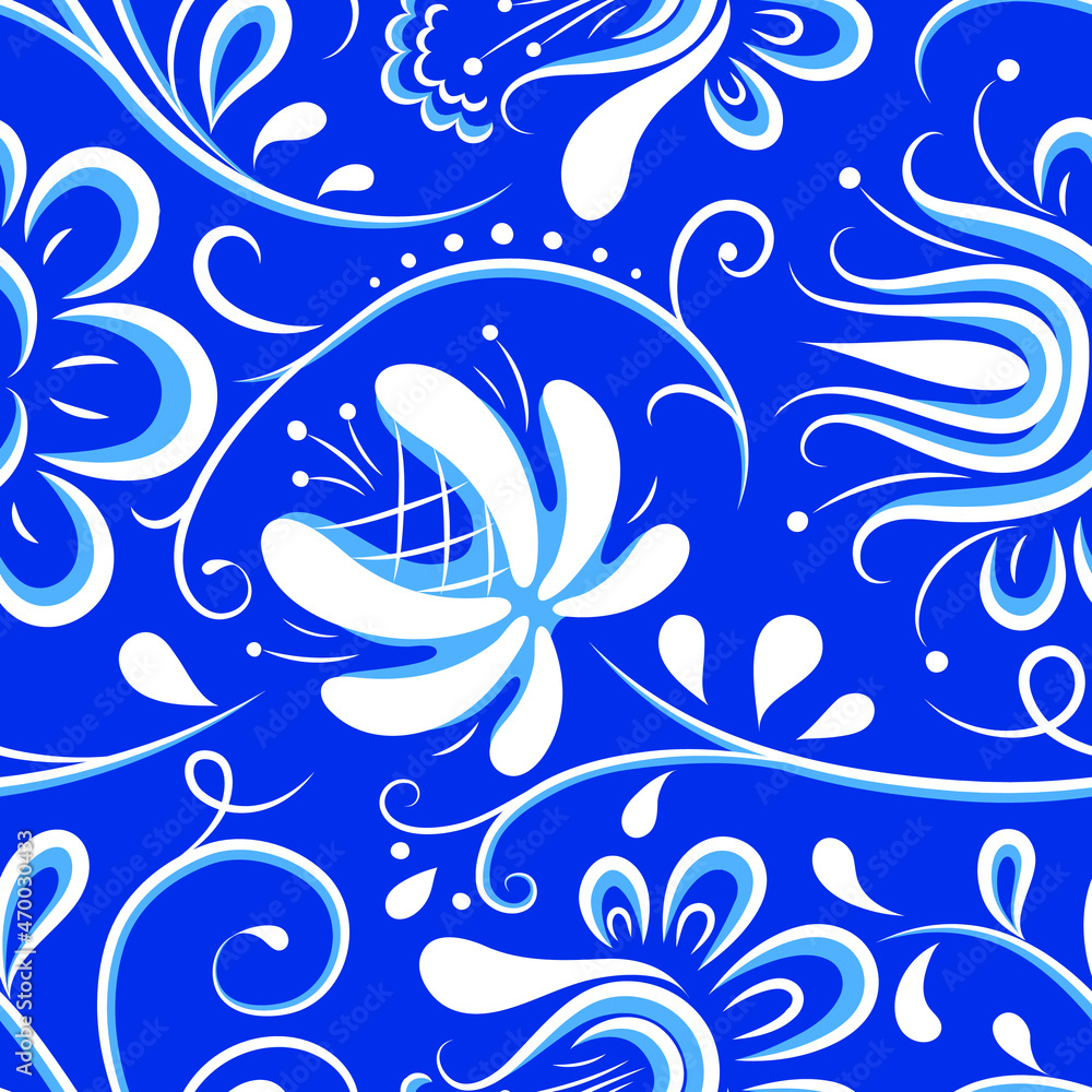 Vector illustration of a Russian ornament. Gzhel painting with a seamless pattern, decoration of objects in the Russian style. EPS 8 Vector illustration of a Russian ornament. Gzhel painting with a seamless pattern, decoration of objects in the Russian style. EPS 8