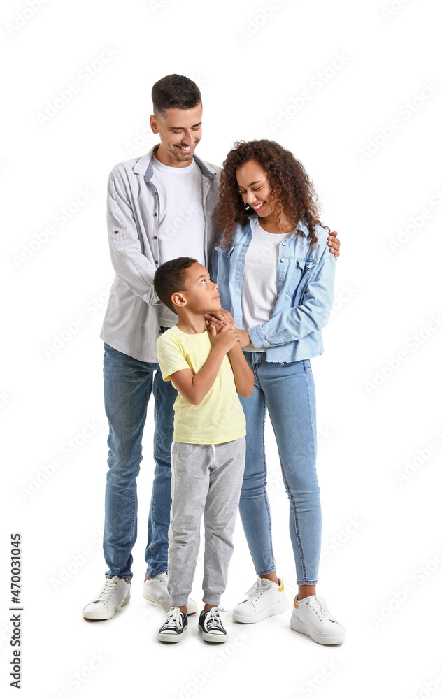 Happy interracial family on white background Happy interracial family on white background