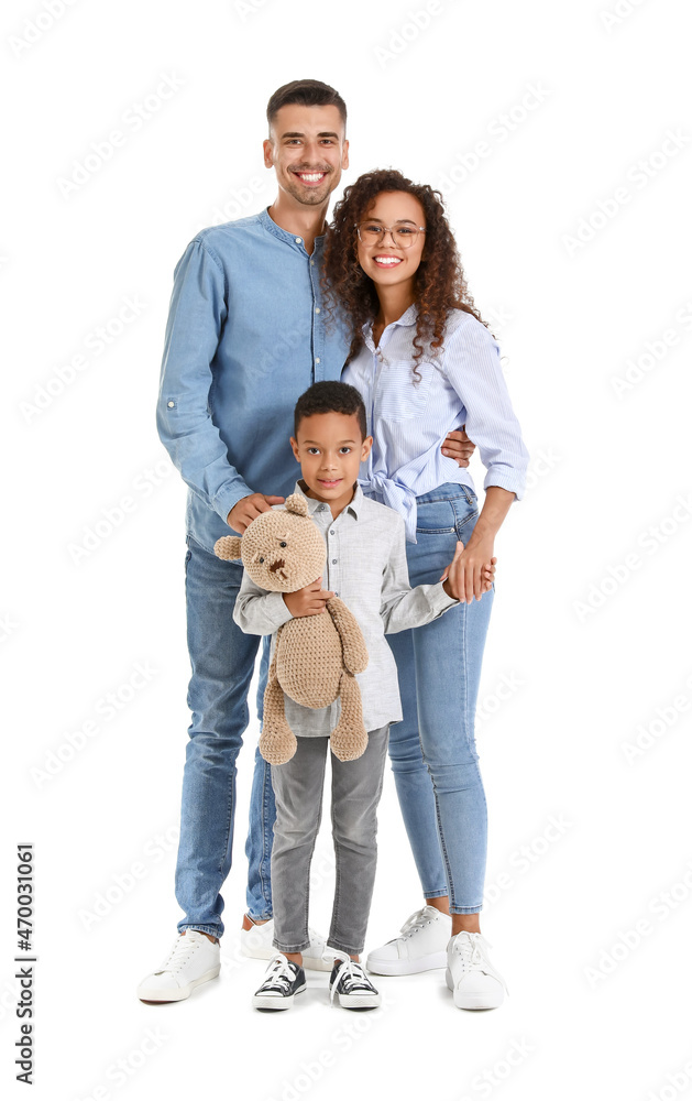 Happy interracial family on white background Happy interracial family on white background
