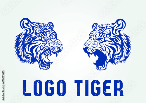 Vector tiger head, face for retro logos, emblems, badges, labels template and t-shirt vintage design element. Isolated on white background