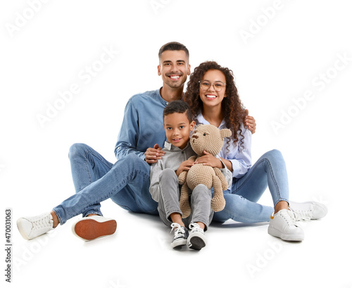 Happy interracial family on...