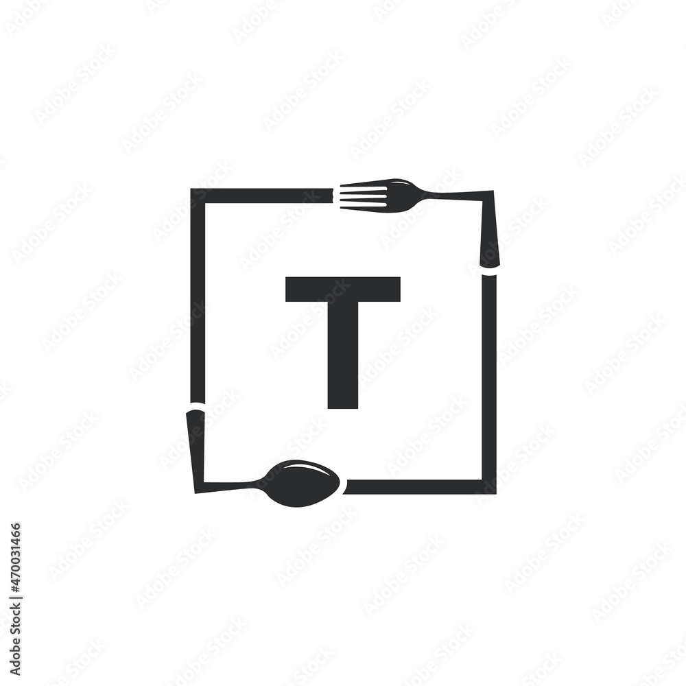 Restaurant Logo. Initial Letter T with Spoon Fork for Restaurant Logo Icon Design Template Restaurant Logo. Initial Letter T with Spoon Fork for Restaurant Logo Icon Design Template
