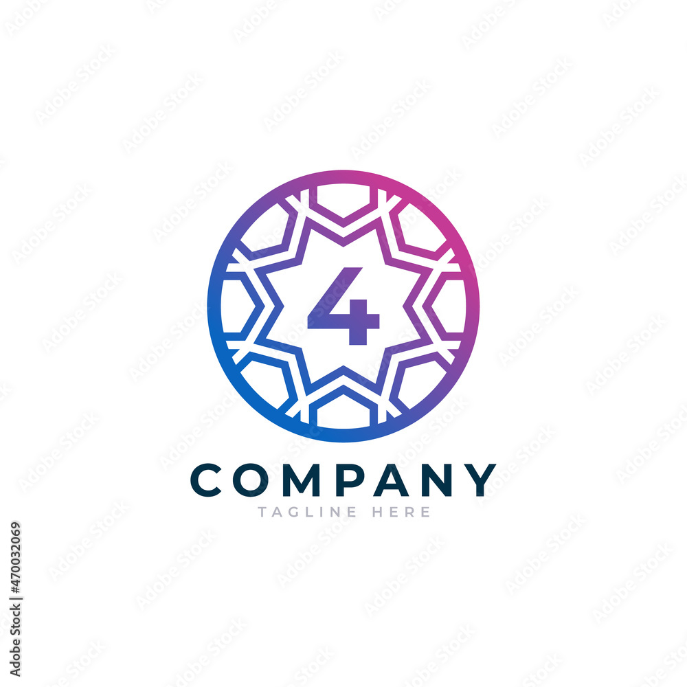Number 4 Inside Circle Shape Logo Design Template Element Number 4 Inside Circle Shape Logo Design Template Element