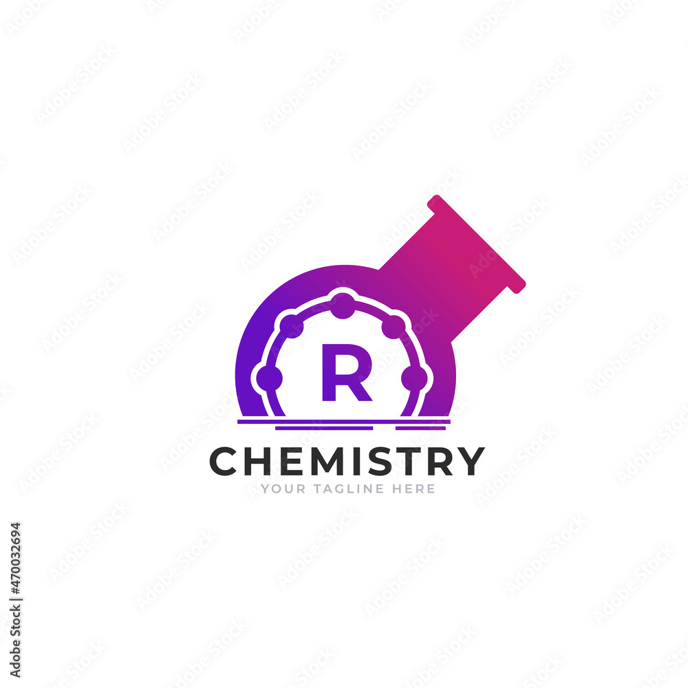 Letter R Inside Chemistry Tube Laboratory Logo Design Template Element