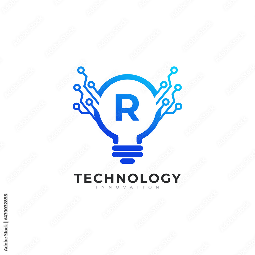 Letter R Inside Lamp Bulb Technology Innovation Logo Design Template Element Letter R Inside Lamp Bulb Technology Innovation Logo Design Template Element