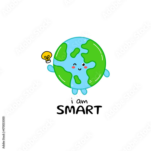 Cute funny earth character. Vector hand drawn cartoon mascot character illustration icon. Isolated on white background. outer space character concept
