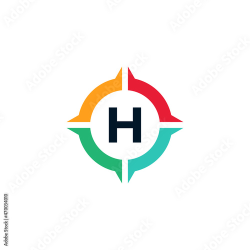 Colorful Letter H Inside Compass Logo Design Template Element