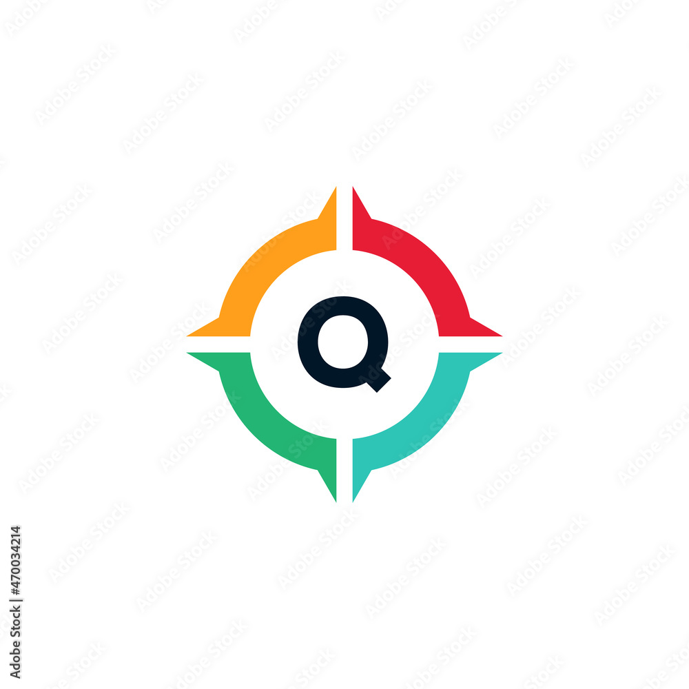 Colorful Letter Q Inside Compass Logo Design Template Element Colorful Letter Q Inside Compass Logo Design Template Element