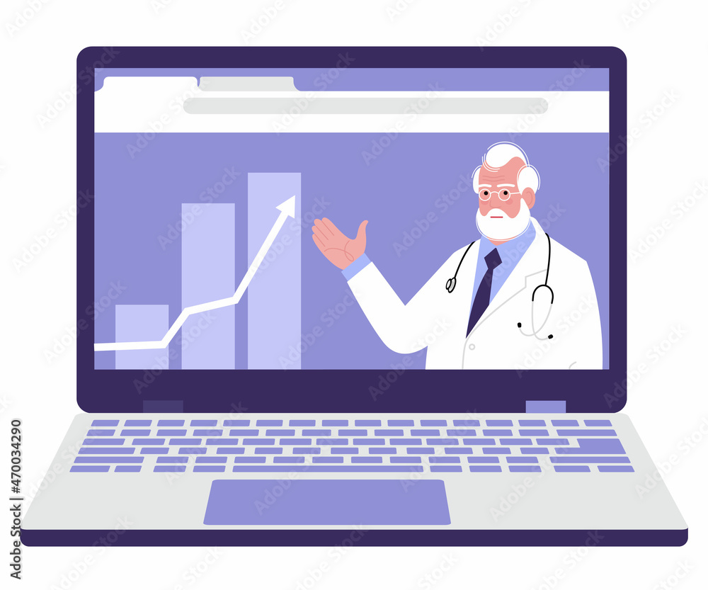 doctor explains something online on the laptop screen doctor explains something online on the laptop screen