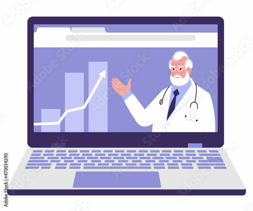 doctor explains something online on the laptop screen
